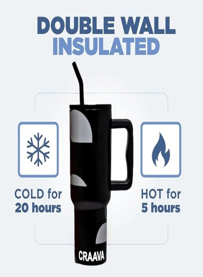 Craava 1200ML Stainless Steel Tumbler with Lid & 3 Straws | Double-Wall Insulated Leakproof Mug with Handle for Hot & Cold Beverages | Perfect for Office, Gym & Travel - Image 4